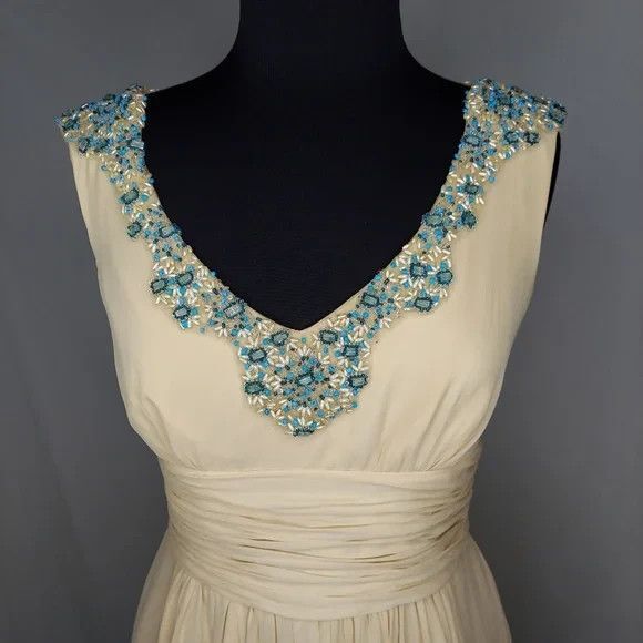 Kay Unger Cocktail Dress 4 Sleeveless Silk Empire Beaded V-Neck Quiet Luxury - Picture 3 of 5